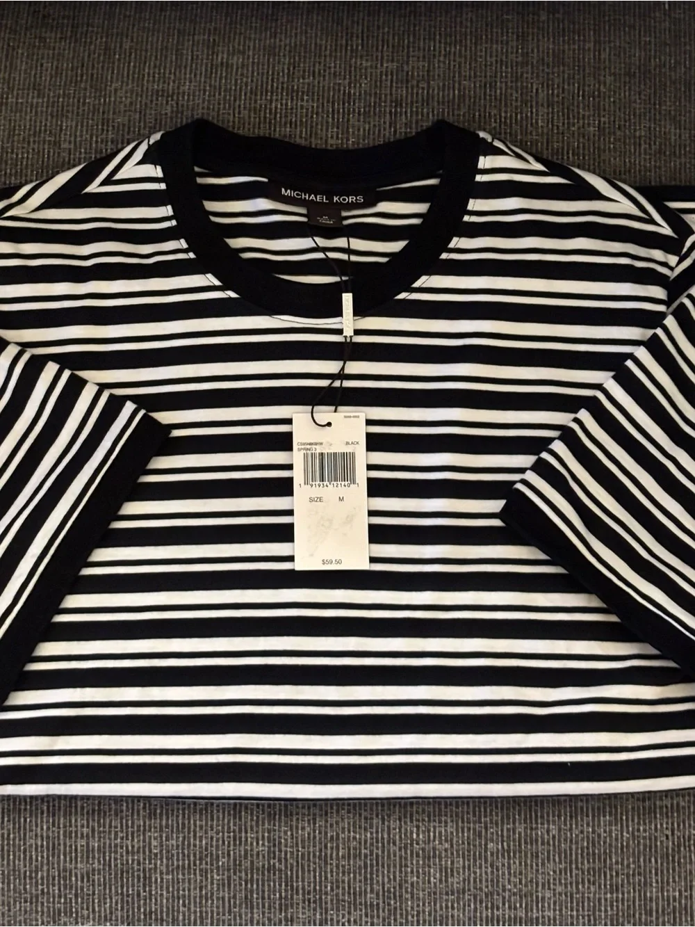 NWT Michael Kors Black White Striped Crew Neck Tee Shirt Women’s Medium